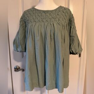 NWT Chic Smocked Women's Blouse in Soft Green